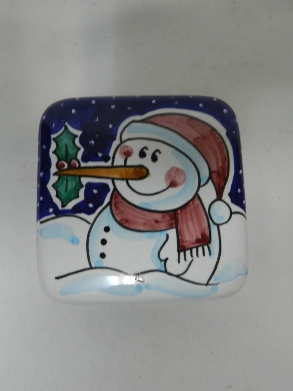 Vietri Italy Vintage Christmas Snowman trinket box decor ceramic small Holiday